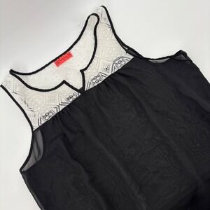 Spoiled Black Sheer Chiffon Tank Top XL White Lace‎ Yoke Sleeveless Blouse